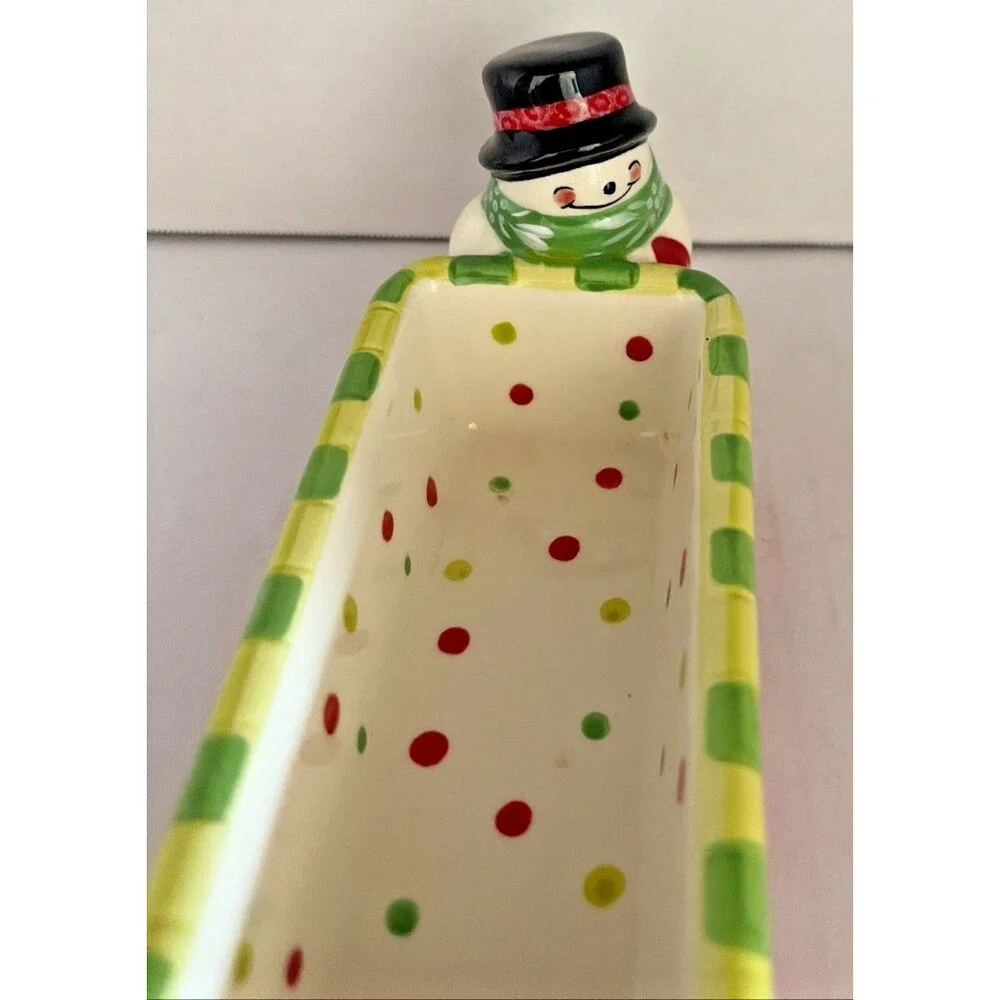 Temp-tations Winter Whimsy Holiday Ceramic Cracker Tray Snowman Penguin 12